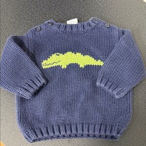 Navy Sweater with Green Crocodile Design
